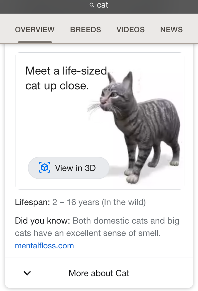 new AR feature on Google's mobile SERP