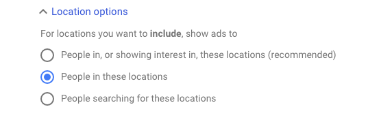 Location Options Google Ads