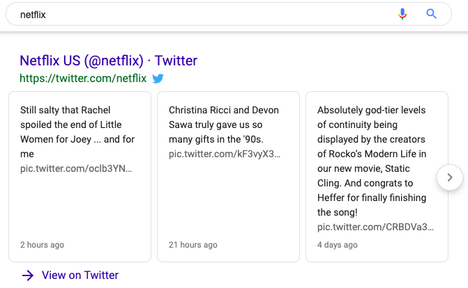 Netflix Tweets on the Google SERP