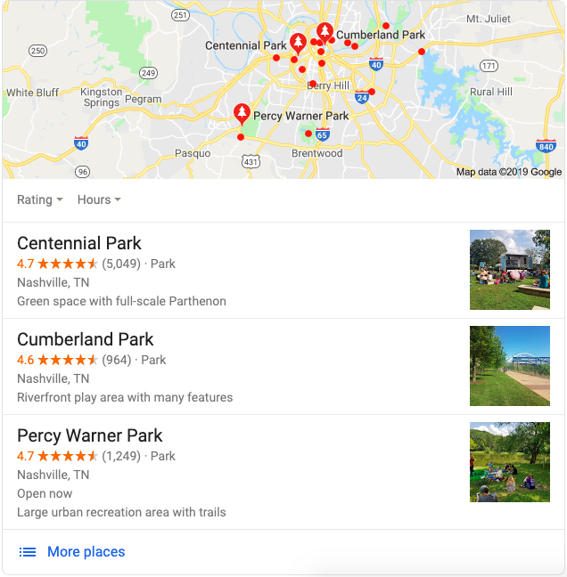 Local Teaser Pack Results for Parks in Nashville