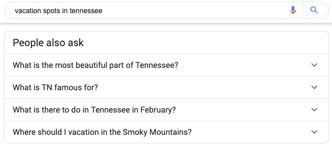 People Also Ask - Vacation Spots in TN