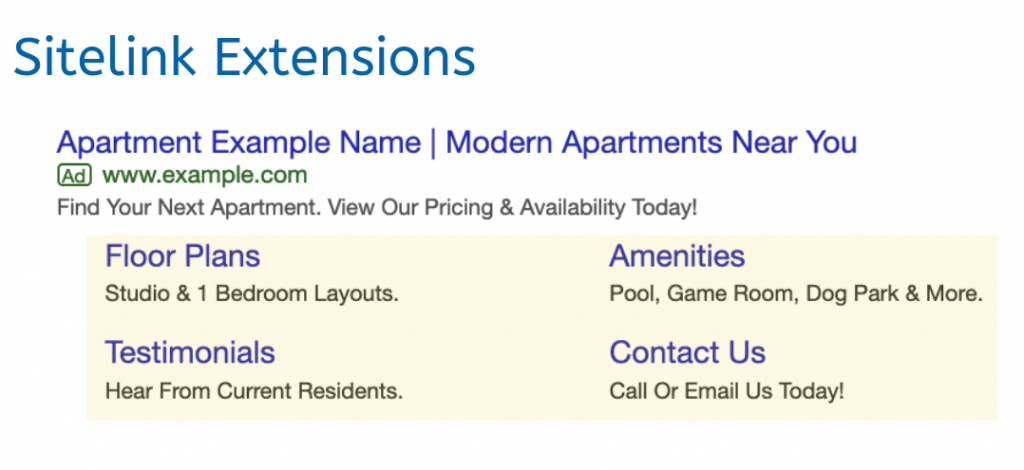 Sitelink Ad Extension Example