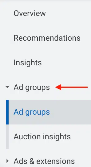 Ad Groups tab in Google Ads